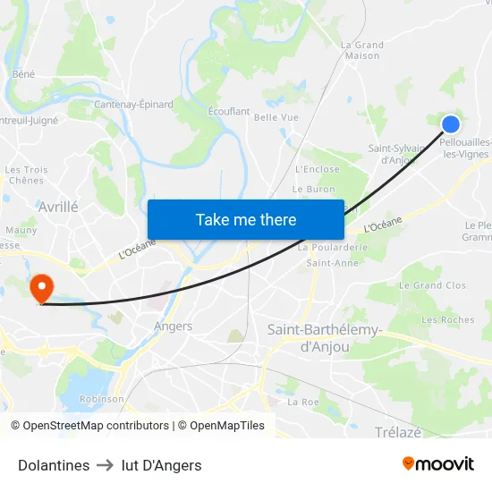 Dolantines to Iut D'Angers map