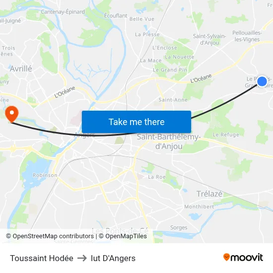 Toussaint Hodée to Iut D'Angers map