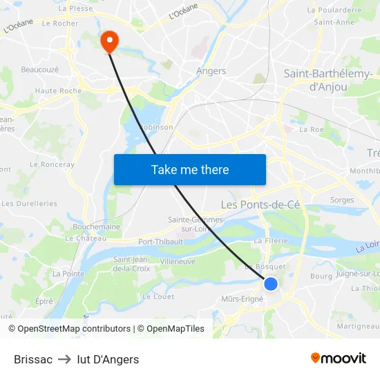 Brissac to Iut D'Angers map