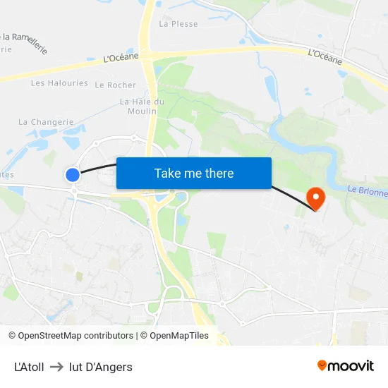 L'Atoll to Iut D'Angers map