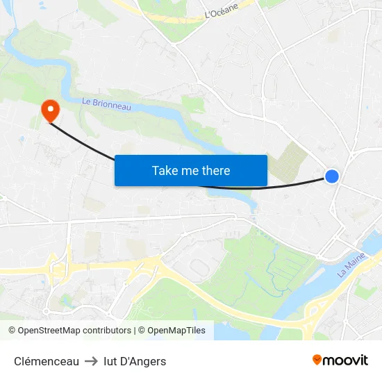 Clémenceau to Iut D'Angers map