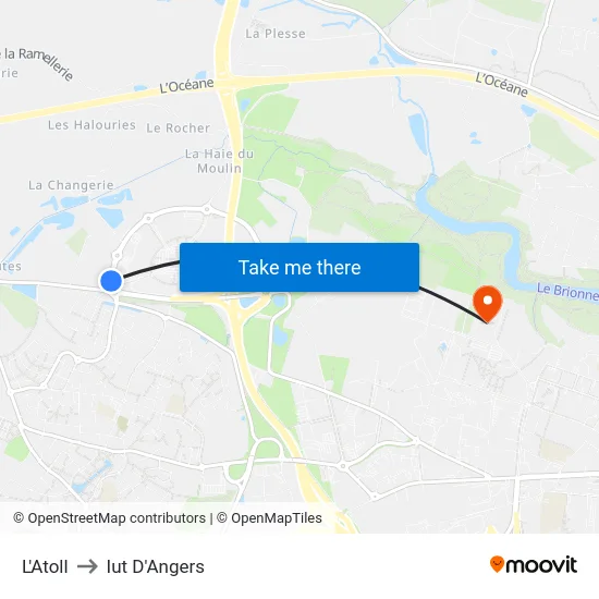 L'Atoll to Iut D'Angers map