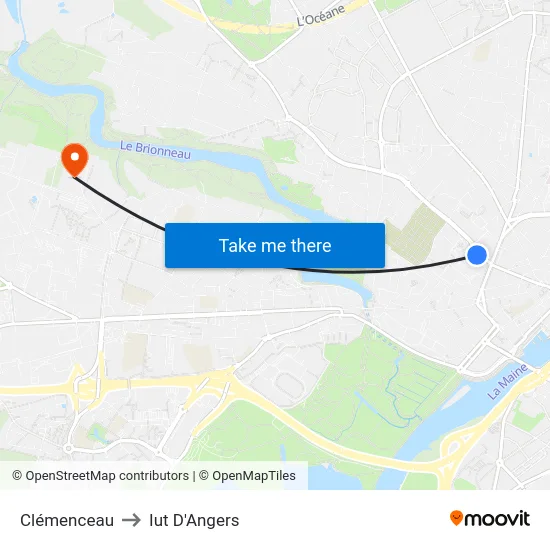 Clémenceau to Iut D'Angers map