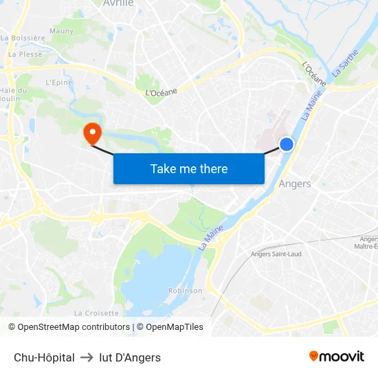 Chu-Hôpital to Iut D'Angers map