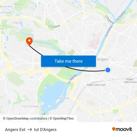 Angers Est to Iut D'Angers map