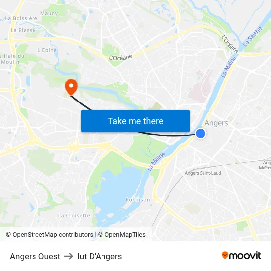 Angers Ouest to Iut D'Angers map