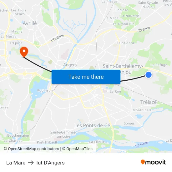 La Mare to Iut D'Angers map