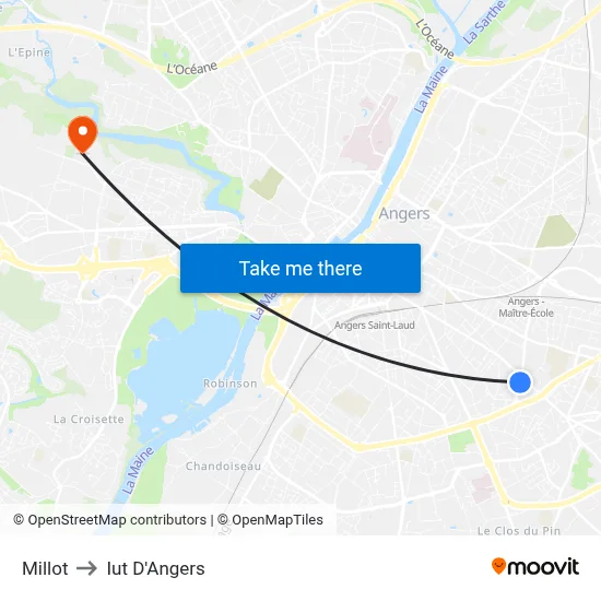 Millot to Iut D'Angers map