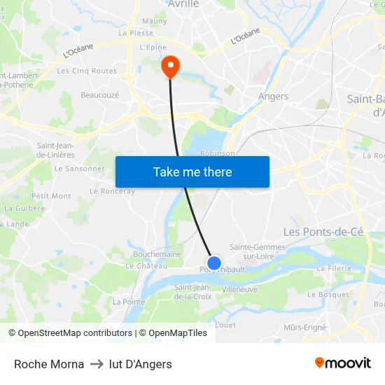 Roche Morna to Iut D'Angers map