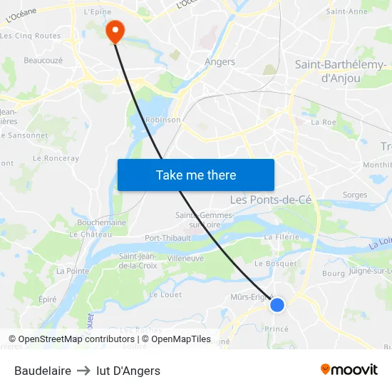 Baudelaire to Iut D'Angers map