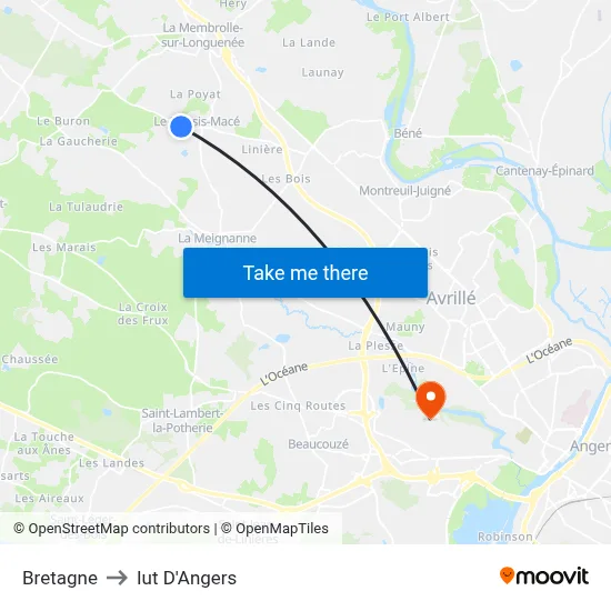 Bretagne to Iut D'Angers map