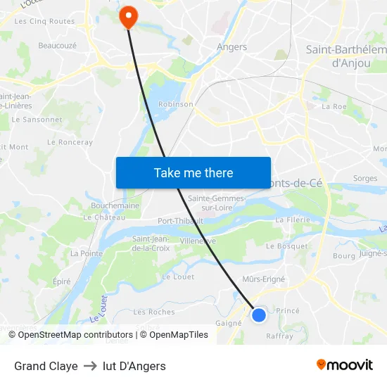 Grand Claye to Iut D'Angers map