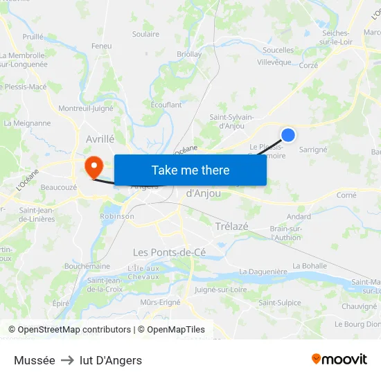 Mussée to Iut D'Angers map