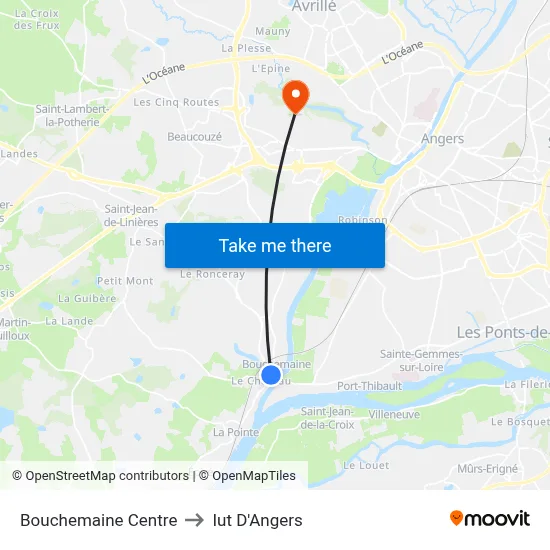 Bouchemaine Centre to Iut D'Angers map