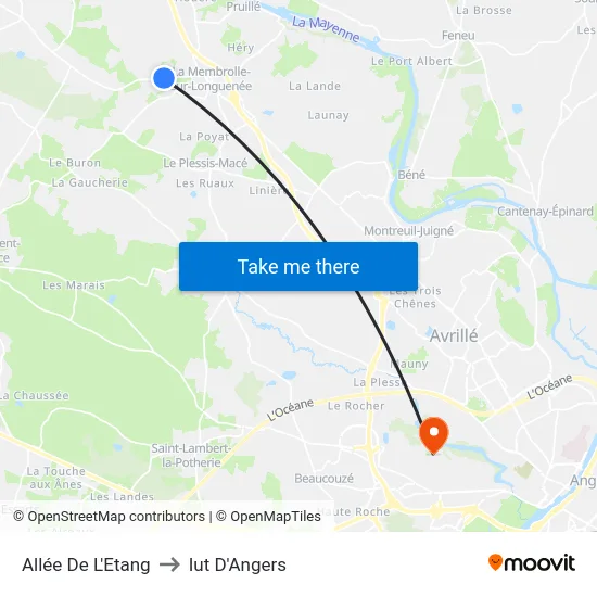 Allée De L'Etang to Iut D'Angers map