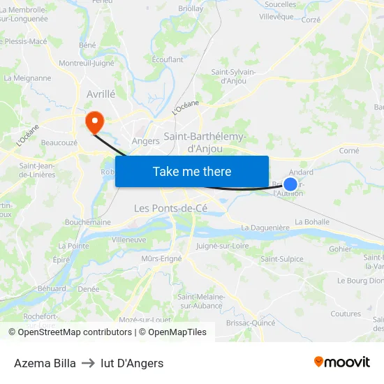 Azema Billa to Iut D'Angers map