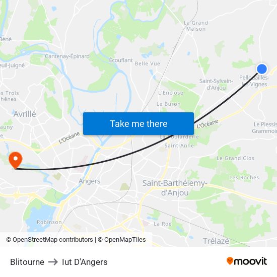 Blitourne to Iut D'Angers map