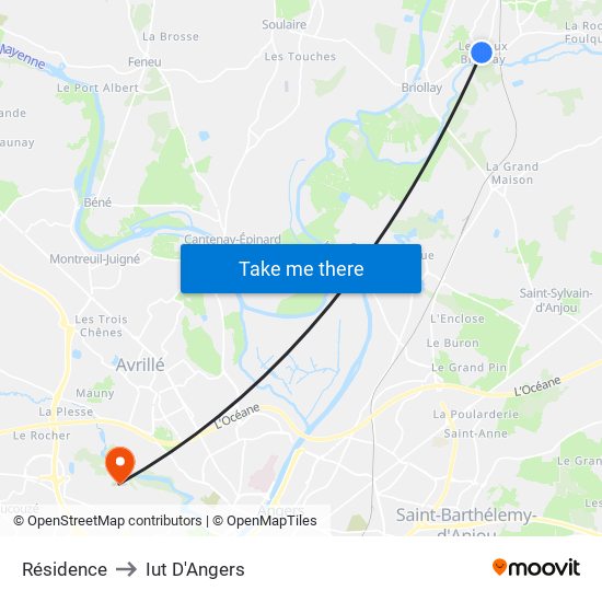 Résidence to Iut D'Angers map