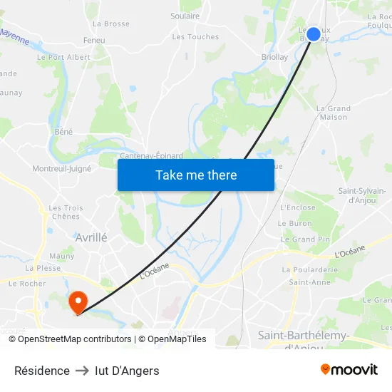 Résidence to Iut D'Angers map