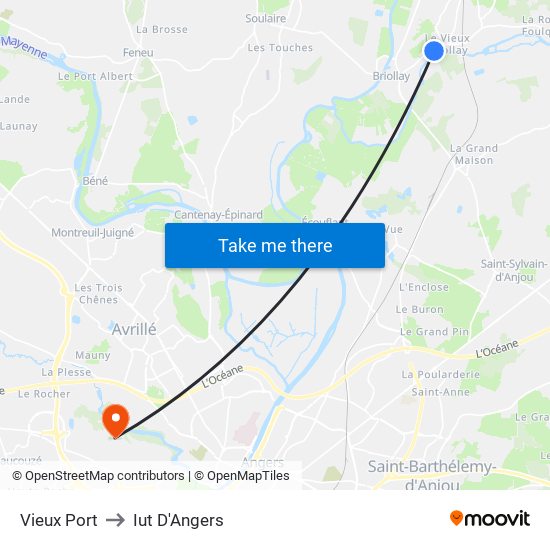 Vieux Port to Iut D'Angers map