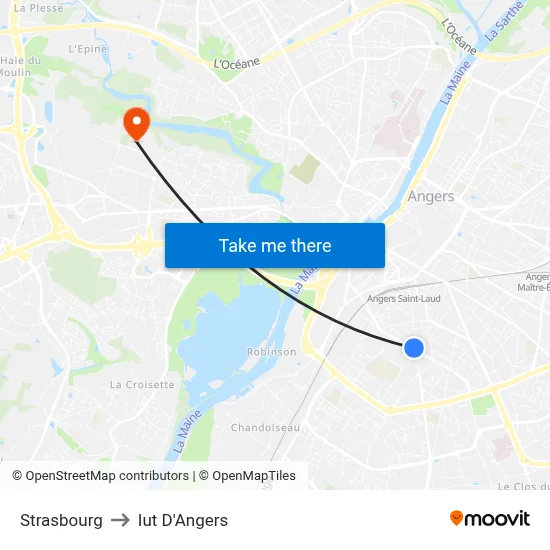 Strasbourg to Iut D'Angers map