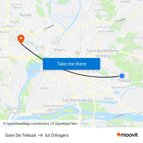 Gare De Trélazé to Iut D'Angers map