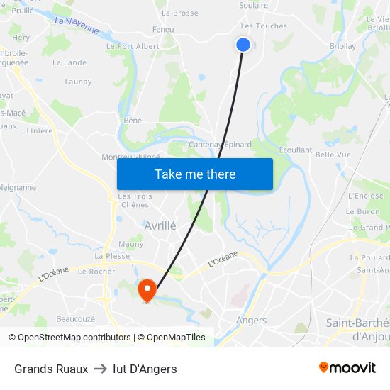 Grands Ruaux to Iut D'Angers map