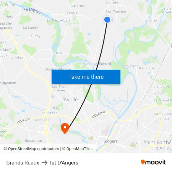 Grands Ruaux to Iut D'Angers map