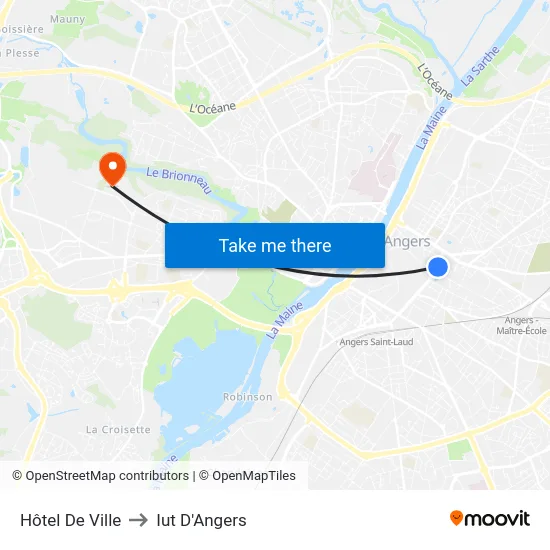 Hôtel De Ville to Iut D'Angers map