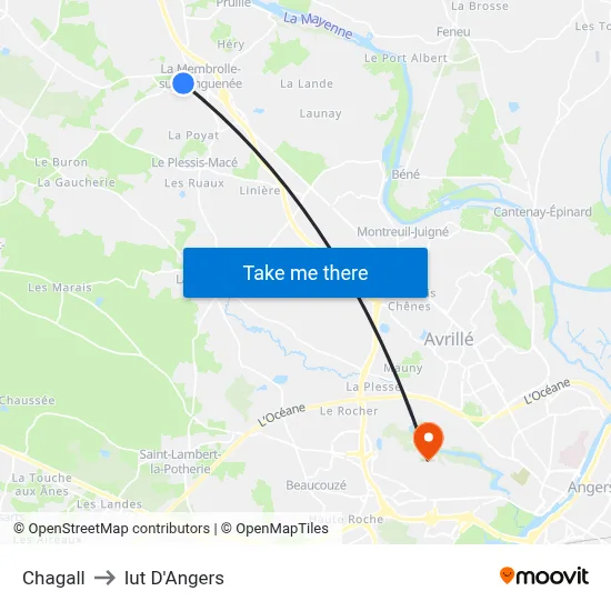 Chagall to Iut D'Angers map