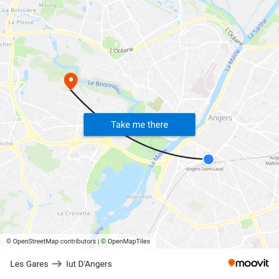 Les Gares to Iut D'Angers map