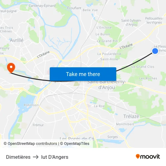 Dimetières to Iut D'Angers map