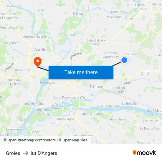 Groies to Iut D'Angers map