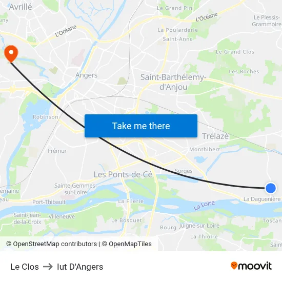 Le Clos to Iut D'Angers map