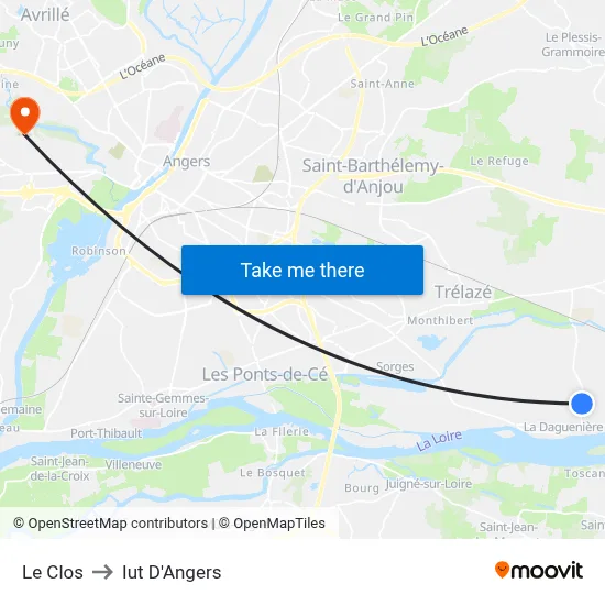 Le Clos to Iut D'Angers map