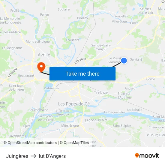 Juingères to Iut D'Angers map