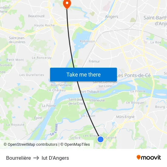 Bourrelière to Iut D'Angers map