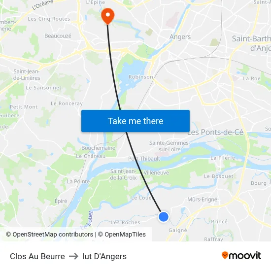 Clos Au Beurre to Iut D'Angers map
