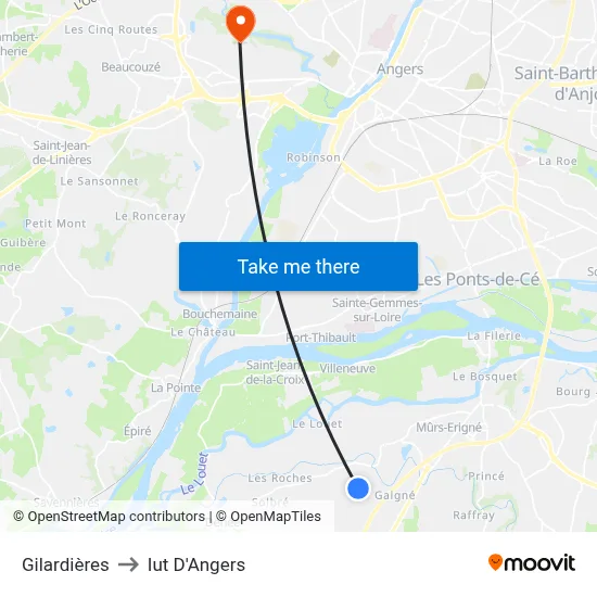 Gilardières to Iut D'Angers map