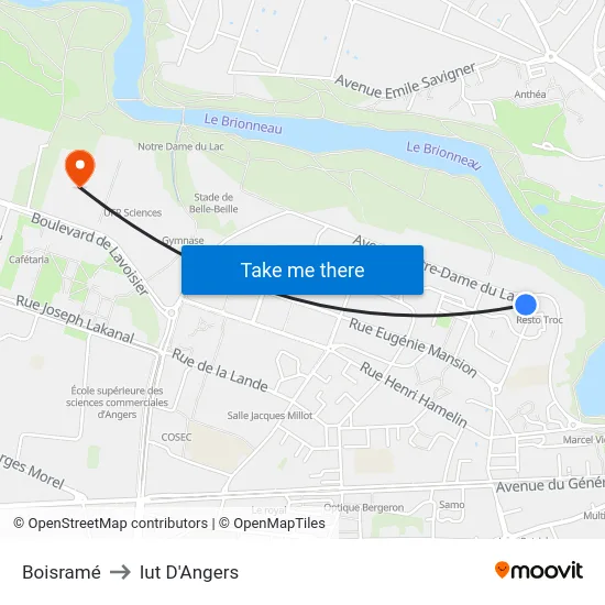 Boisramé to Iut D'Angers map