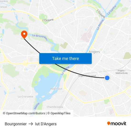 Bourgonnier to Iut D'Angers map