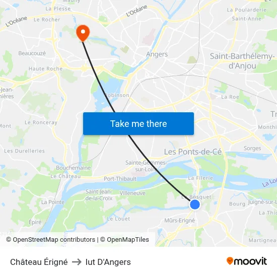 Château Érigné to Iut D'Angers map