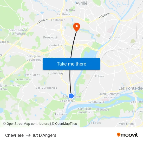 Chevrière to Iut D'Angers map