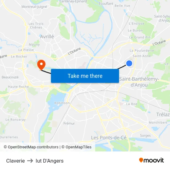 Claverie to Iut D'Angers map