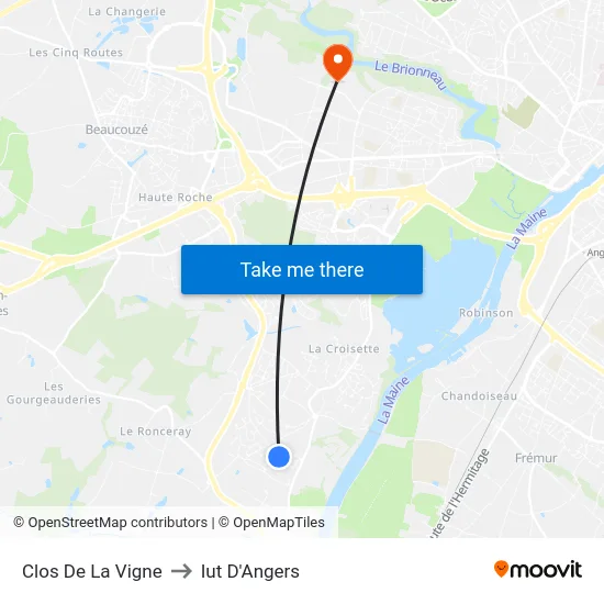 Clos De La Vigne to Iut D'Angers map