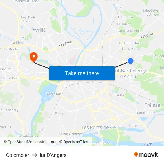 Colombier to Iut D'Angers map