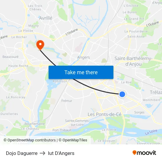 Dojo Daguerre to Iut D'Angers map