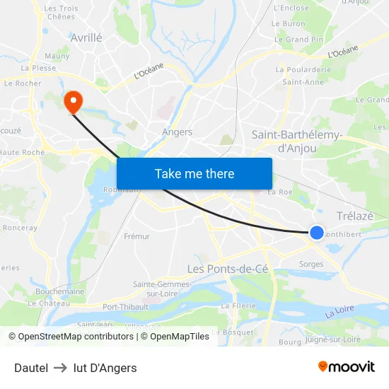 Dautel to Iut D'Angers map