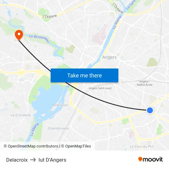 Delacroix to Iut D'Angers map