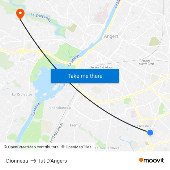 Dionneau to Iut D'Angers map